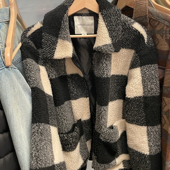 EUC Buffalo plaid American Eagle Sherpa Bomber - Picture 2 of 3